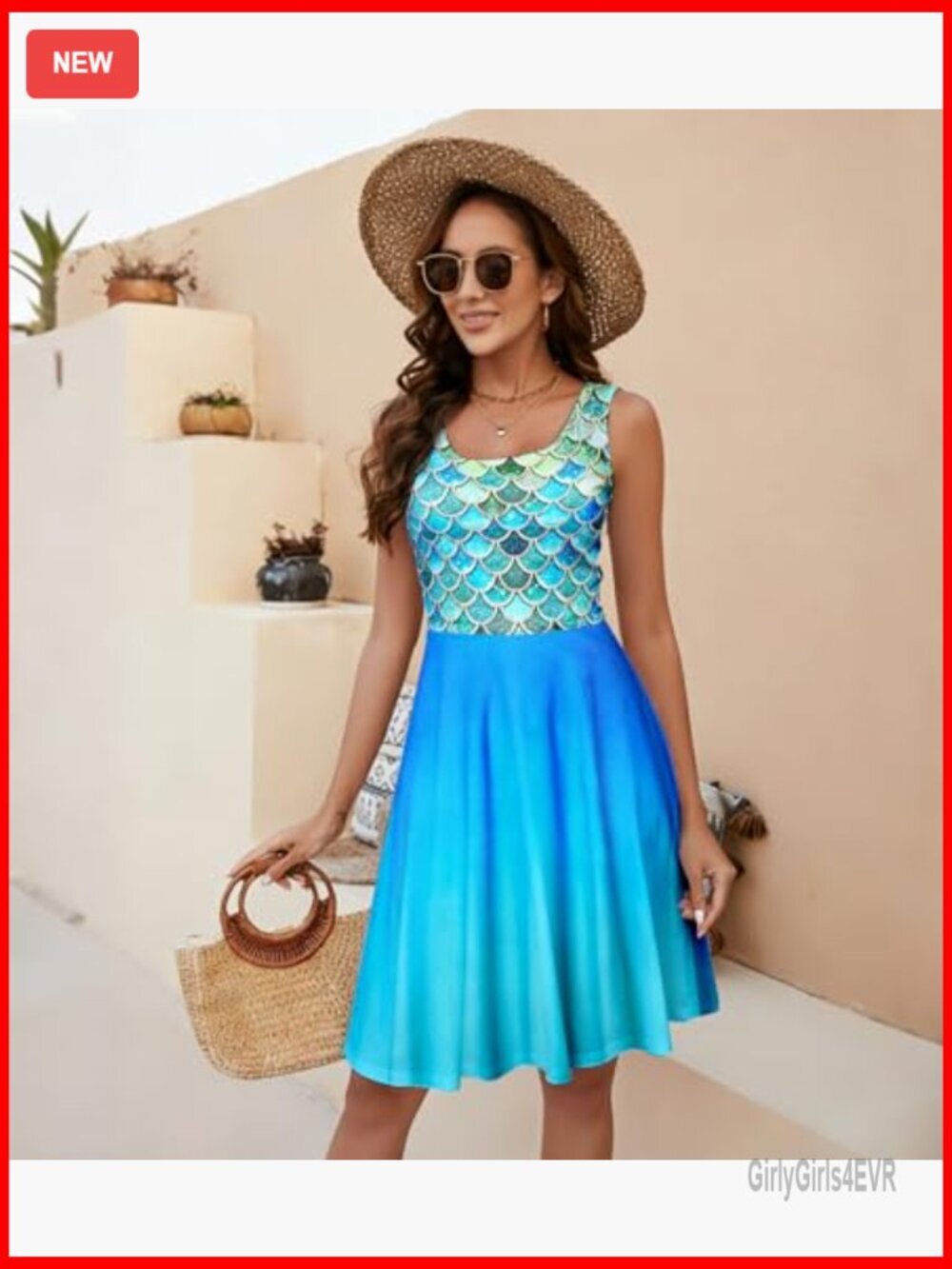 Sleeveless Scoop Neck Flared A-Line Midi Sundress Summer Beach - Picture 4 of 7